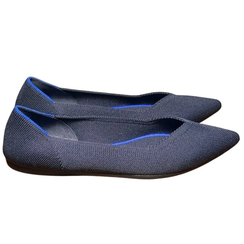 Rothys The Point Flats Womens 9.5 Maritime Navy Blue Pointed Toe Knit Shoes